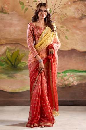 Coral Red Georgette Party Wear Saree