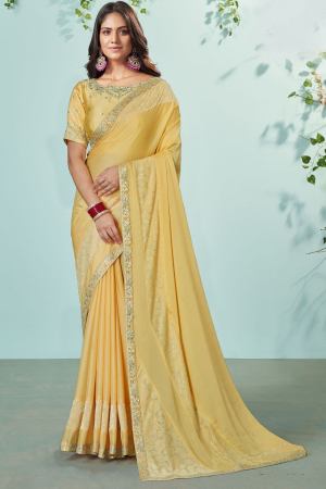 Corn Yellow Silk Georgette Designer Saree
