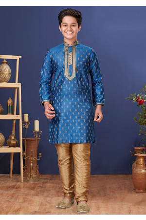 Royal Blue Jacquard Silk Kurta Set
