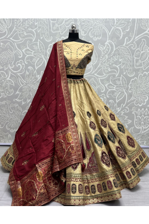 Cream Banarasi Silk Designer Lehenga Choli Set 