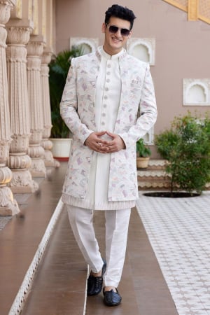 Cream Computer Thread Work 3 pc Indo Western Outfit