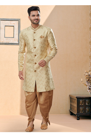 Cream Jacquard Wedding Wear Sherwani