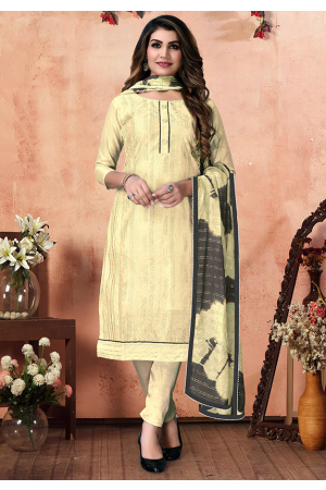 Cream Modal Chanderi Embroidered Suit
