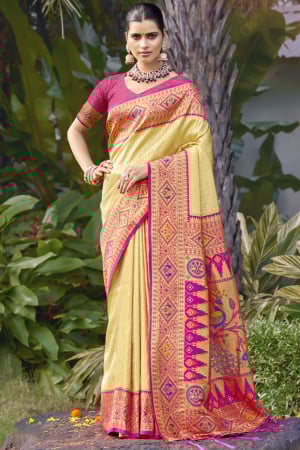 Cream Silk Zari Woven Saree