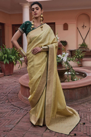 Cream Viscose Saree with Embroidered Blouse