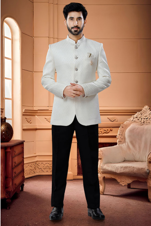 Cream Wedding Wear Jodupuri Suit