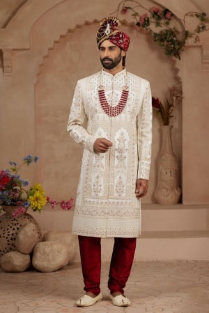 Cream Wedding Wear Sherwani