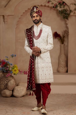 Cream Wedding Wear Sherwani