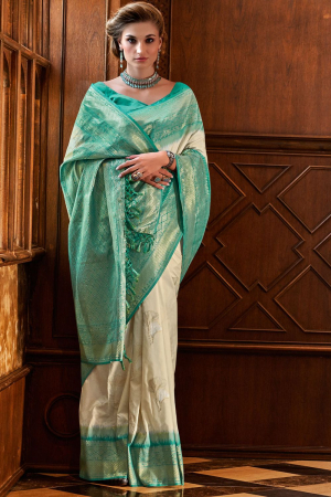 Cream Zari Woven Silk Saree