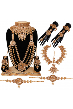 Creative Design Gold Plated Brown Kundan Wedding Wear Bridal Necklace Set