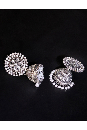 Crystal Jhumki Silver Plated Earrings