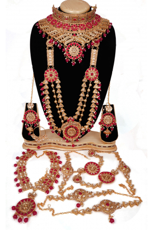 Dazzling Gold Plated Ruby Kundan Wedding Wear Bridal Necklace Set