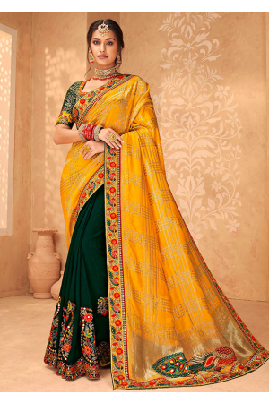 Green and Yellow Embroidered Designer Saree