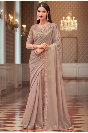 Dusty Beige Embroidered Georgette Shimmer Saree