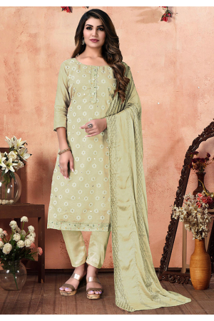 Dusty Cream Modal Chanderi Embroidered Suit