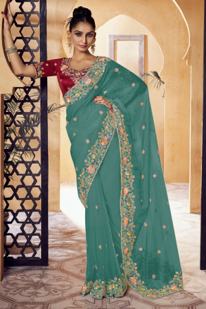 Dusty Green Designer Saree for Party