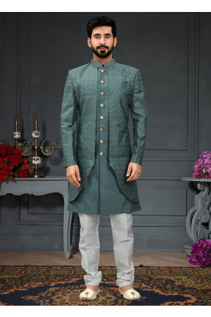 Dusty Green Imported Silk Indo Western Outfit