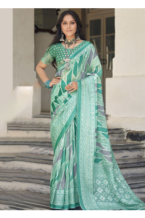 Dusty Green Printed Party Wear Saree