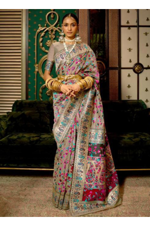 Maroon Kashmiri Weaving Handloom Silk Saree