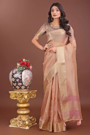 Dusty Peach Organza Printed Saree