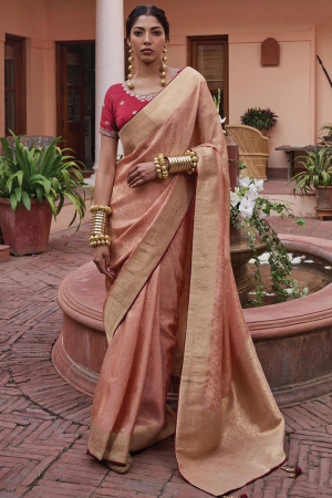 Dusty Peach Viscose Saree with Embroidered Blouse