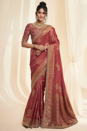 Dusty Pink Designer Silk Saree with Embroidered Blouse