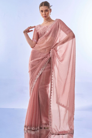 Dusty Pink Embellished Burberry Silk Saree