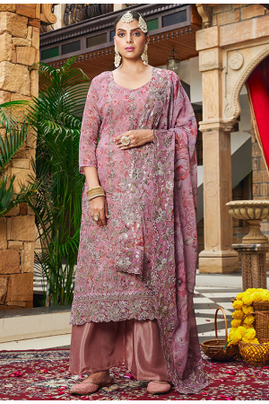 Dusty Pink Embroidered Georgette Palazzo Kameez