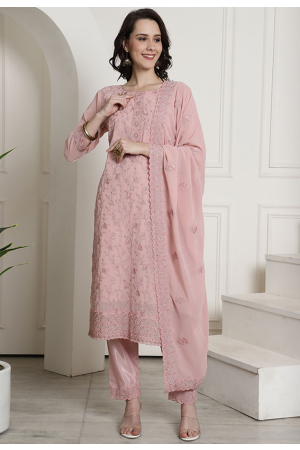 Dusty Pink Georgette Embroidered Party Wear Suit