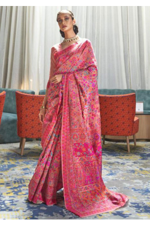 Dusty Pink Handloom Weaving Kashmiri Work Saree