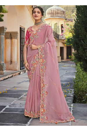 Dusty Pink Heavy Designer Embroidered Saree