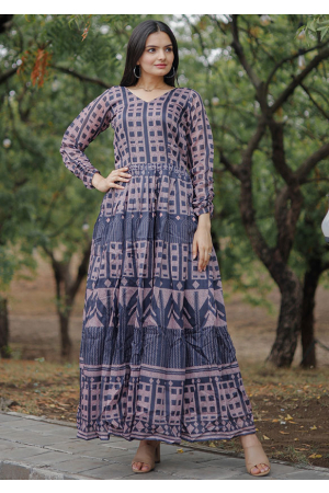 Dusty Pink Pure Chanderi Flared Gown