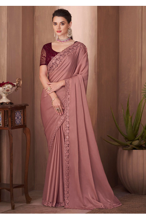 Dusty Pink Silk Saree with Embroidered Blouse