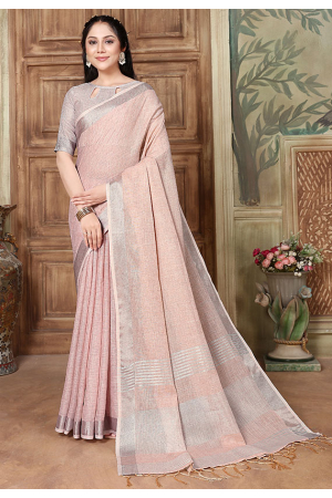 Dusty Pink Soft Linen Weaving Saree