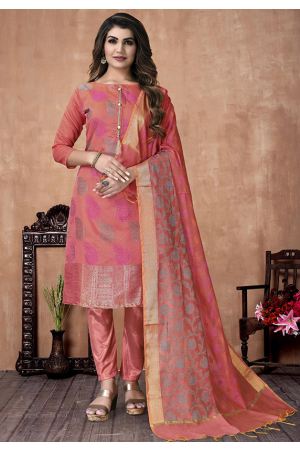 Dusty Pink Woven Banarasi Silk Suit