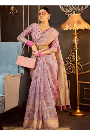 Dusty Pink Woven Printed Silk Saree