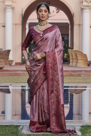 Dusty Pink Woven Satin Saree for Wedding