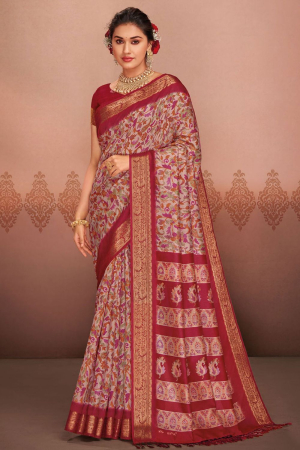 Dusty Pink Woven Silk Saree for Festival