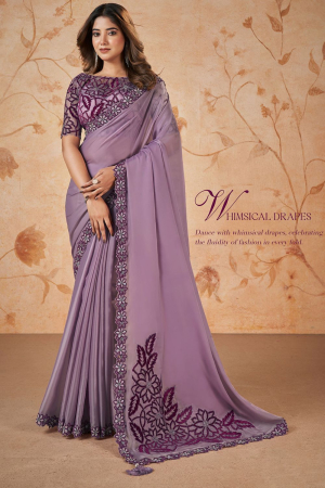 Dusty Purple Designer Saree for Wedding