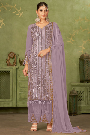 Dusty Purple Georgette Embroidered Palazzo Suit
