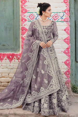 Dusty Purple Net Embroidered Anarkali Suit
