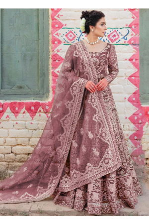 Dusty Rose Embroidered Net Anarkali Gown with Dupatta