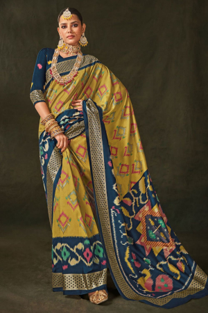 Dusty Yellow Silk Saree with Foil Work