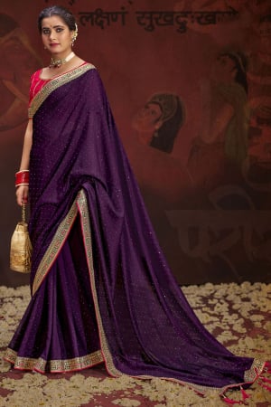 Eggplant Embellished Silk Georgette Saree