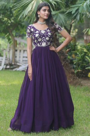 Eggplant Flared Faux Georgette Gown
