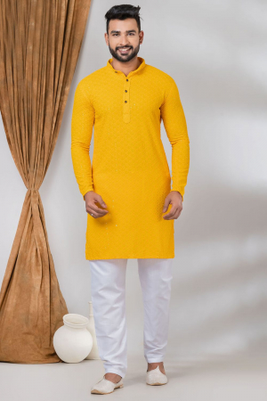 Eid Special Golden Yellow Sequins Kurta Set