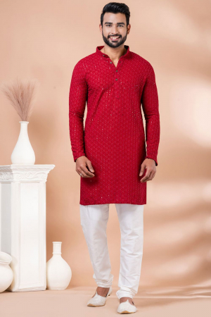 Eid Special Red Sequins Kurta Set