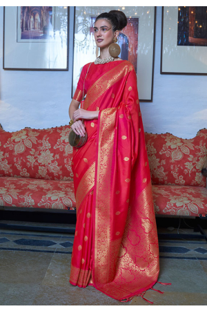 Electric Pink Woven Handloom Silk Saree
