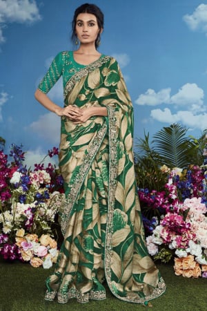 Emerald Green Embroidered Pure Brasso Designer Saree