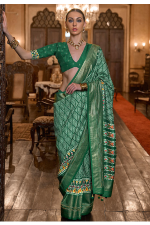 Emerald Green Woven Patola Silk Saree